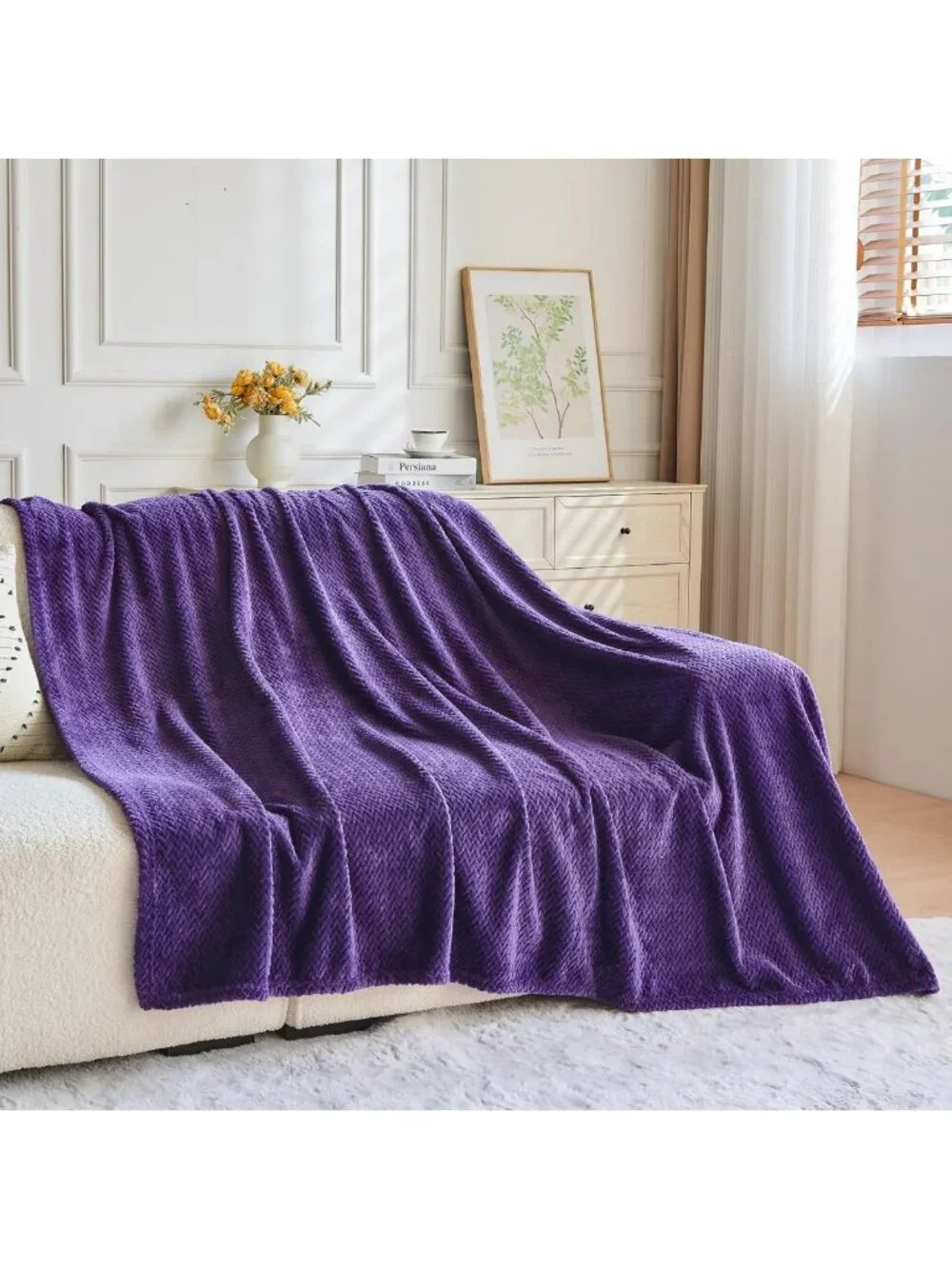 Cozy Dark Purple Soft Throw Blanket - Silky Flannel Fleece, Lightweight, All